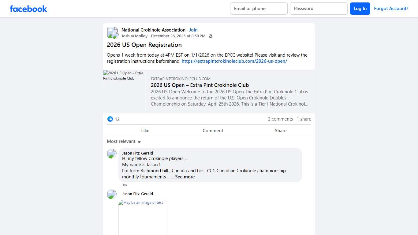 National Crokinole Association | 2026 US Open Registration | Facebook